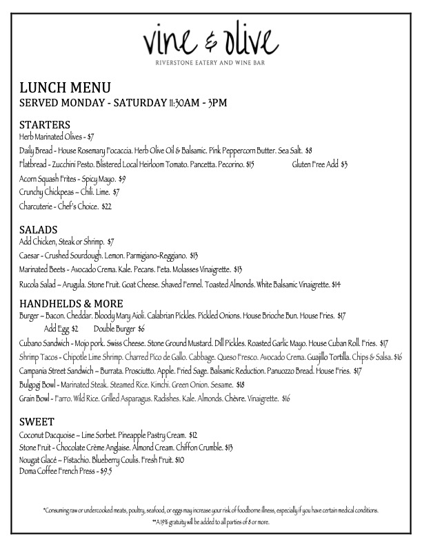 Summer Lunch Menu 2025